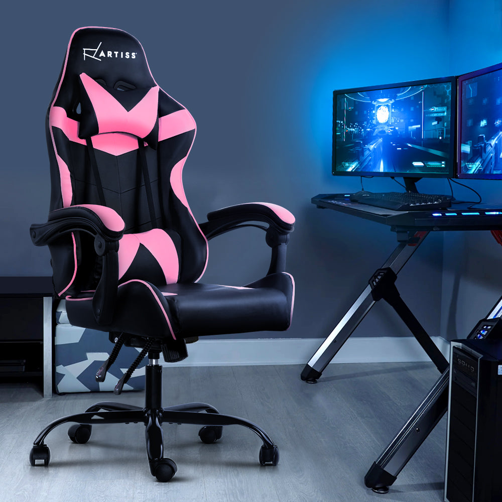 Artiss Office Chair Gaming Chair Computer Chairs Recliner PU Leather Seat Armrest Black Pink