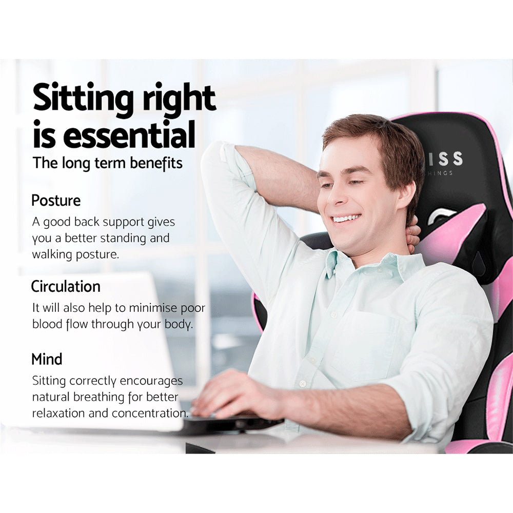 Artiss Office Chair Gaming Chair Computer Chairs Recliner PU Leather Seat Armrest Footrest Black Pink