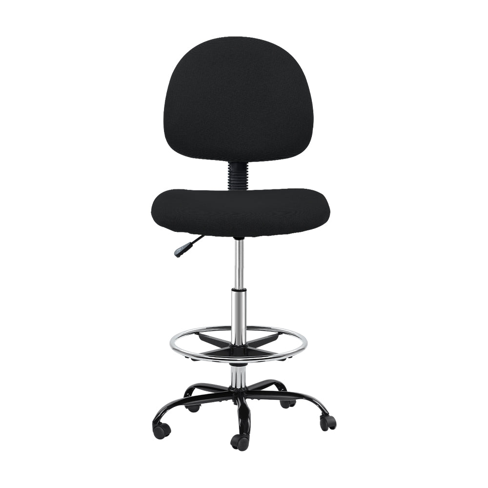 Artiss Office Chair Veer Drafting Stool Fabric Chairs Black