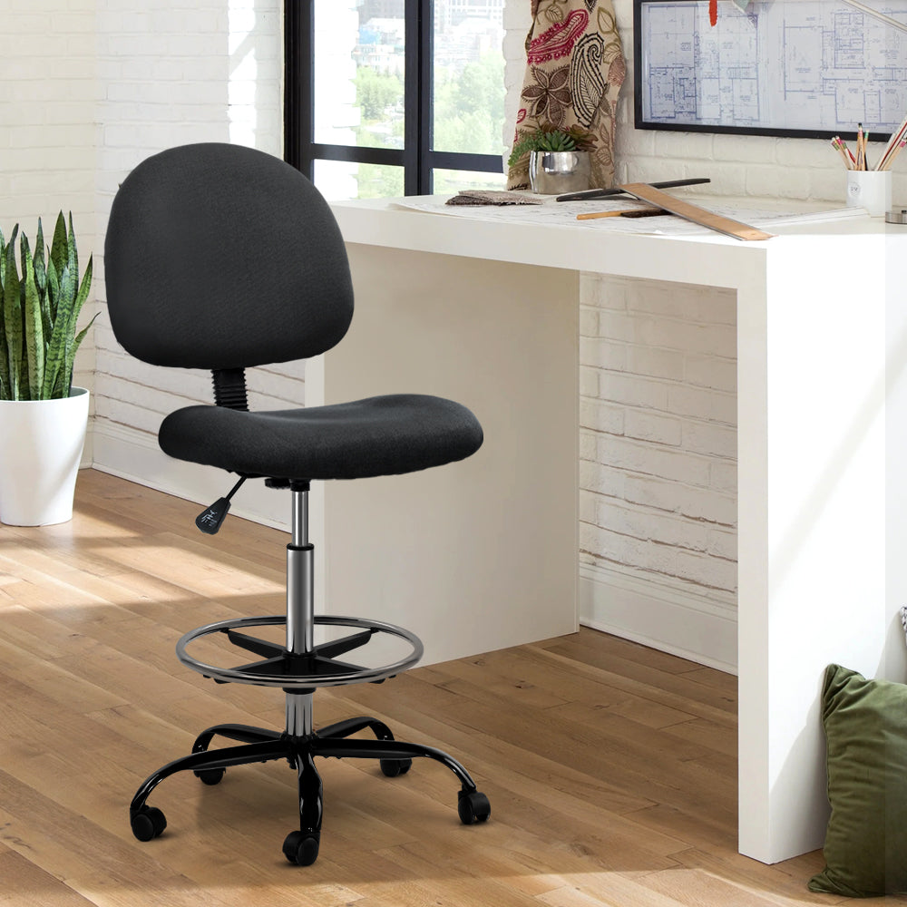 Artiss Office Chair Veer Drafting Stool Fabric Chairs Black