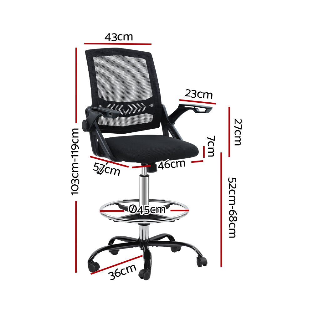 Artiss Office Chair Veer Drafting Stool Mesh Chairs Flip Up Armrest Black