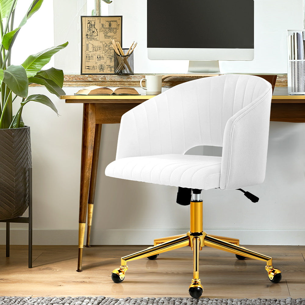 Velvet Office Chair Fabric Computer Chairs Armchair Vintage Work Study Home White