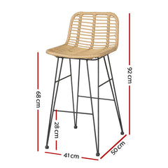 Gardeon 2-Piece Outdoor Bar Stools Wicker Dining Chair Bistro Patio Balcony