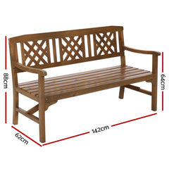 Gardeon Wooden Garden Bench 3 Seat Patio Furniture Timber Outdoor Lounge Chair Natural