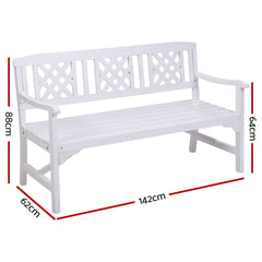 Gardeon Wooden Garden Bench 3 Seat Patio Furniture Timber Outdoor Lounge Chair White