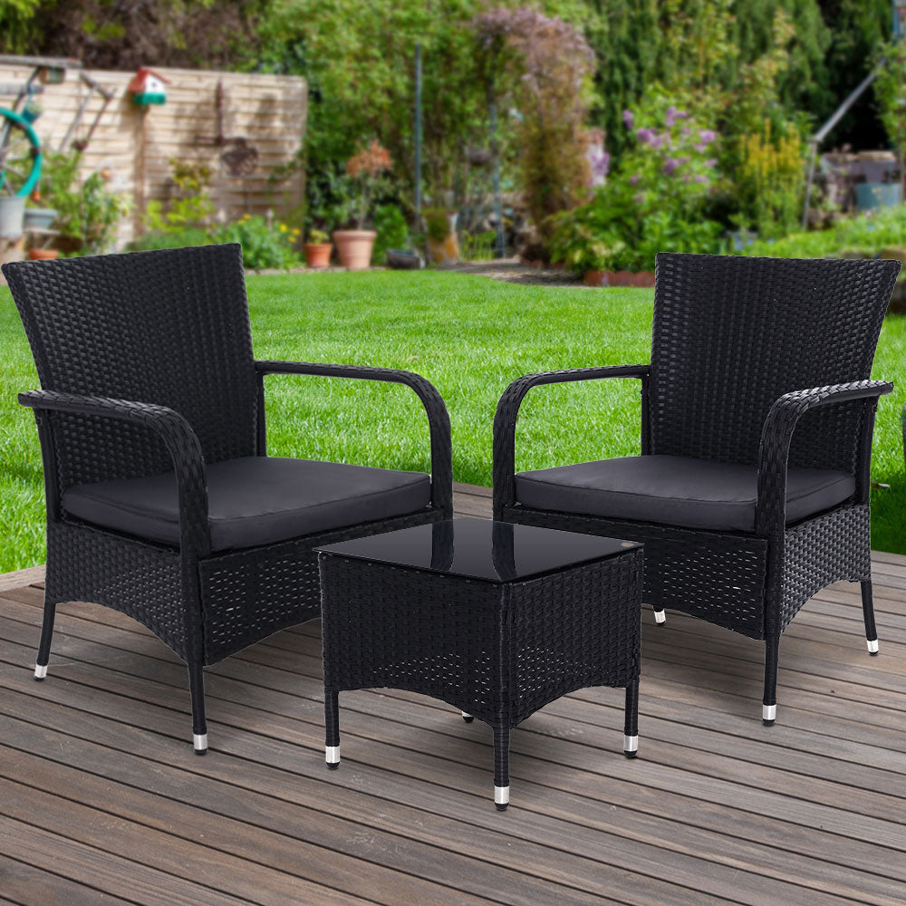 Outdoor Furniture Patio Set Wicker Outdoor Conversation Set Chairs Table 3PCS