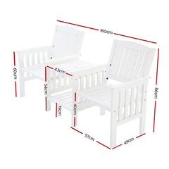 Gardeon Garden Bench Chair Table Loveseat Wooden Outdoor Furniture Patio Park White