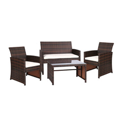 Gardeon Set of 4 Outdoor Lounge Setting Rattan Patio Wicker Dining Set Brown