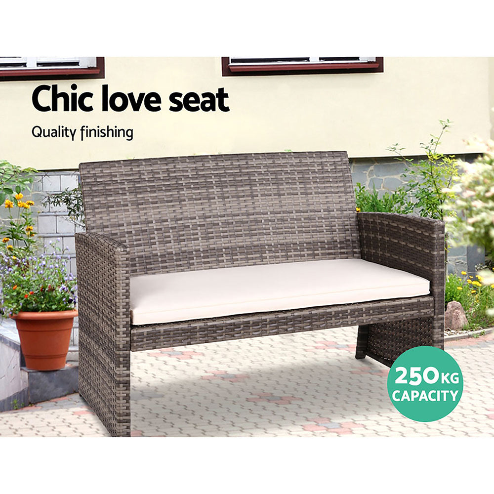 Gardeon Set of 4 Outdoor Lounge Setting Rattan Patio Wicker Dining Set Mixed Grey