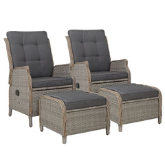 Gardeon Set of 2 Recliner Chairs Sun lounge Outdoor Patio Furniture Wicker Sofa Lounger