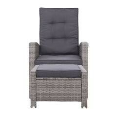 Sun lounge Recliner Chair Wicker Lounger Sofa Day Bed Outdoor Furniture Patio Garden Cushion Ottoman Grey Gardeon