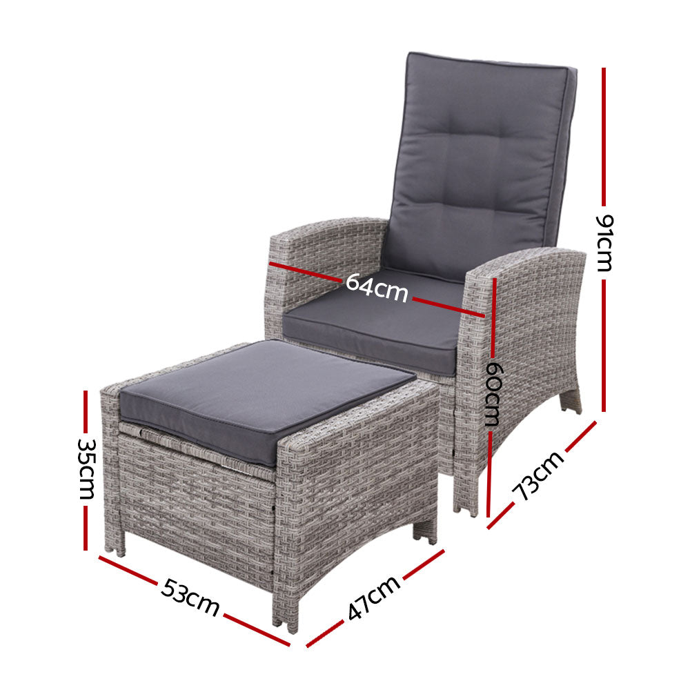 Set of 2 Sun lounge Recliner Chair Wicker Lounger Sofa Day Bed Outdoor Chairs Patio Furniture Garden Cushion Ottoman Gardeon