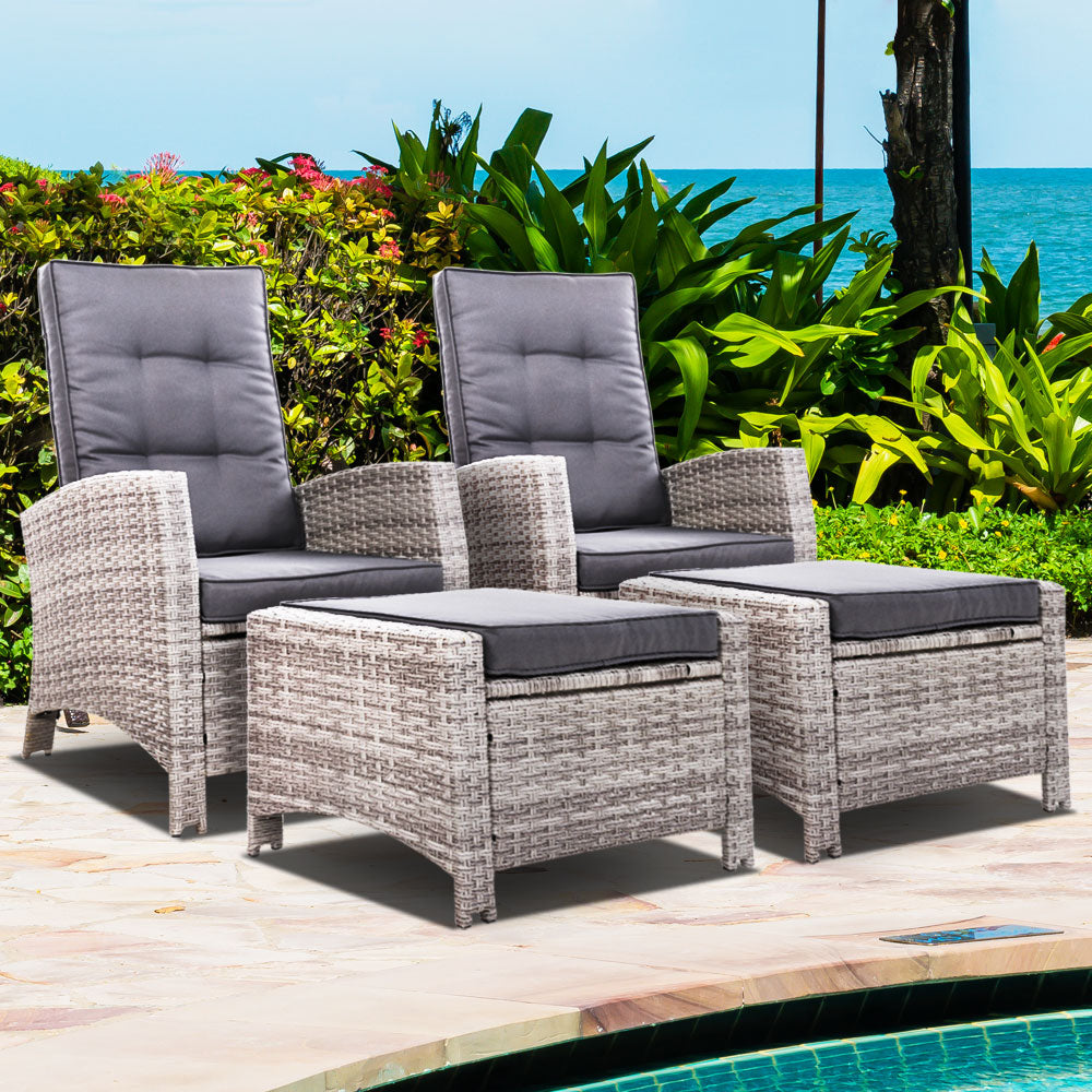 Set of 2 Sun lounge Recliner Chair Wicker Lounger Sofa Day Bed Outdoor Chairs Patio Furniture Garden Cushion Ottoman Gardeon