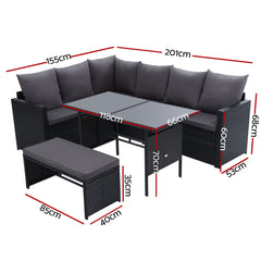 Gardeon Outdoor Furniture Dining Setting Sofa Set Lounge Wicker 8 Seater Black