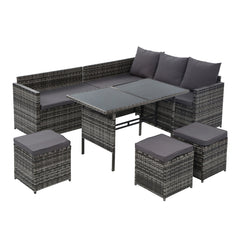 Gardeon Outdoor Furniture Dining Setting Sofa Set Wicker 9 Seater Storage Cover Mixed Grey