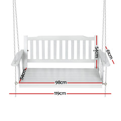 Gardeon Porch Swing Chair with Chain Garden Bench Outdoor Furniture Wooden White