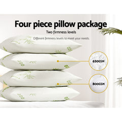 Giselle Hotel Pillow Bed Pillows 4 Pack Family Soft Medium Firm Bamboo Cover