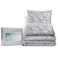 Giselle Bedding Pinch Pleat Diamond Duvet Doona Queen Quilt Cover Set Case Grey