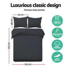 Giselle Cotton Quilt Cover Set Queen Bed Duvet Doona Cover Hotel Black