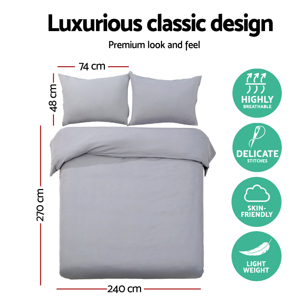 Giselle Bedding Luxury Classic Duvet Doona Quilt Cover Set Hotel Super King Grey