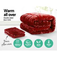 Giselle Bedding Faux Mink Quilt Super King Burgundy