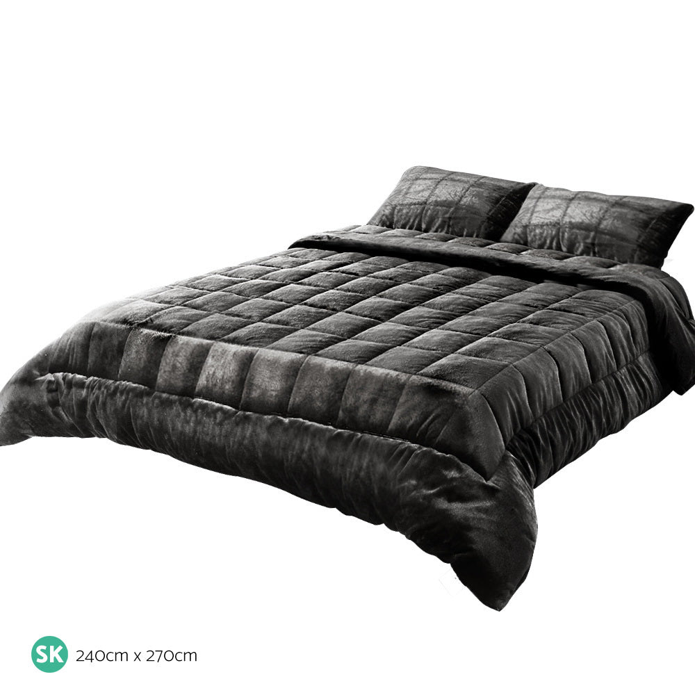 Giselle Bedding Faux Mink Quilt Super King Charcoal