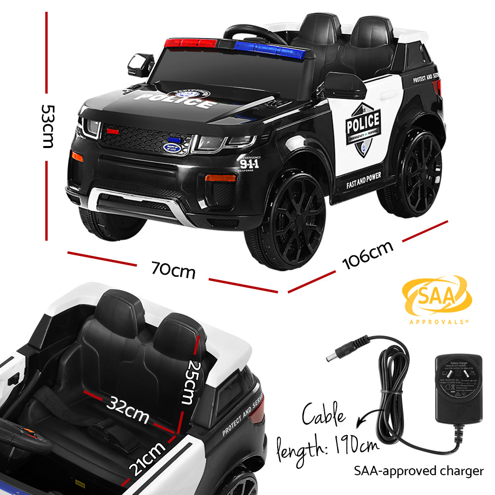 Rigo Kids Ride On Car Electric Patrol Police Toy Cars Remote Control 12V Black