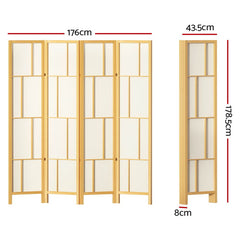 Artiss Ashton Room Divider Screen Privacy Wood Dividers Stand 4 Panel Natural