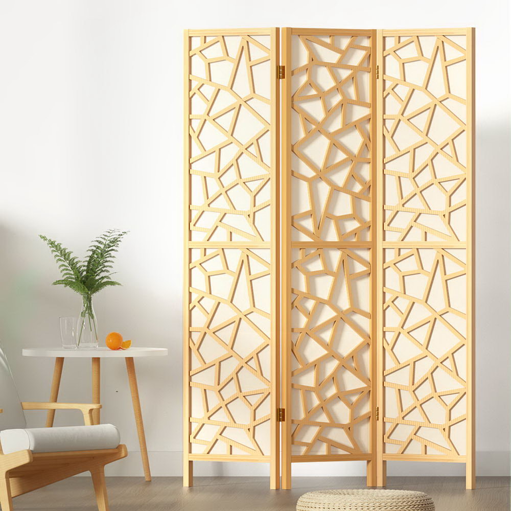 Artiss Clover Room Divider Screen Privacy Wood Dividers Stand 3 Panel Natural