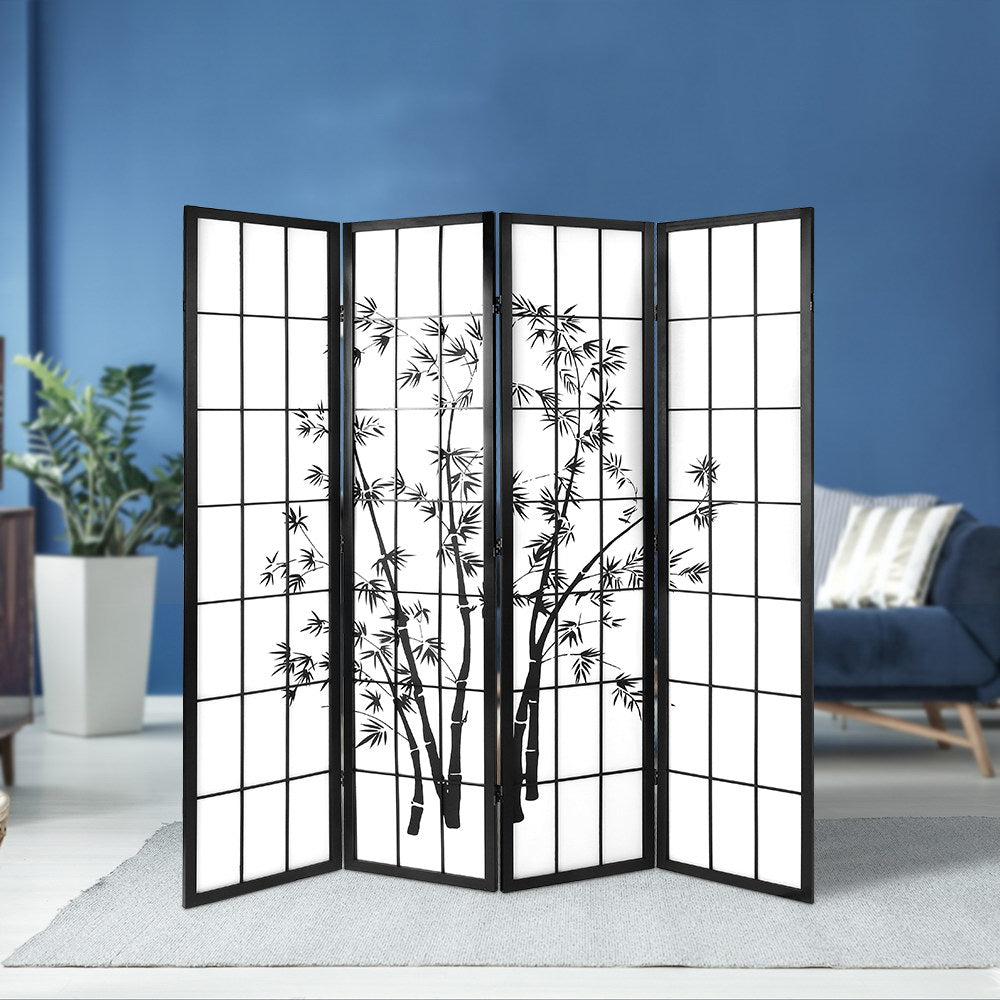 Artiss Room Divider Screen Privacy Dividers Pine Wood Stand Black White 4 Panel