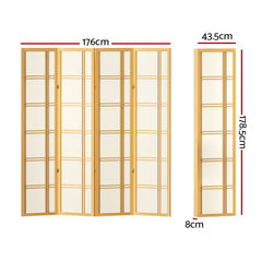 Artiss Room Divider Screen Privacy Wood Dividers Stand 4 Panel Nova Natural