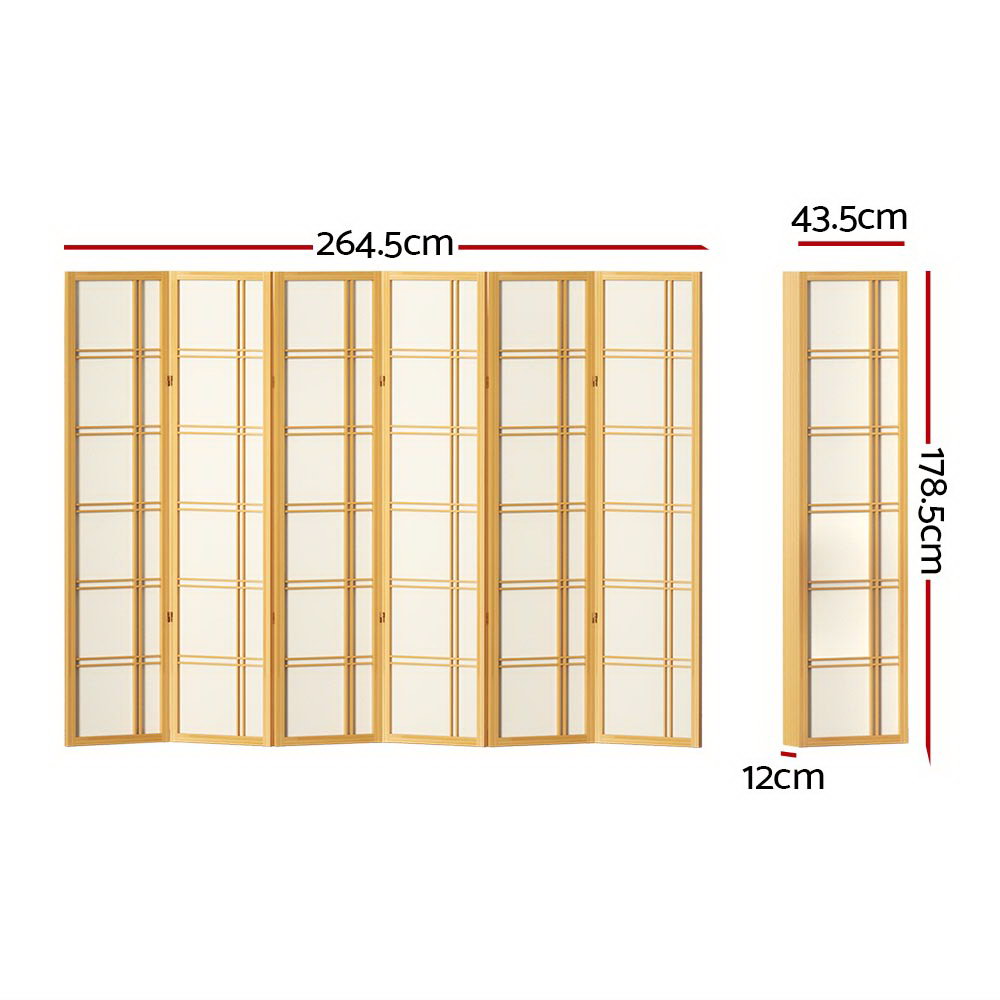 Artiss Room Divider Screen Privacy Wood Dividers Stand 6 Panel Nova Natural