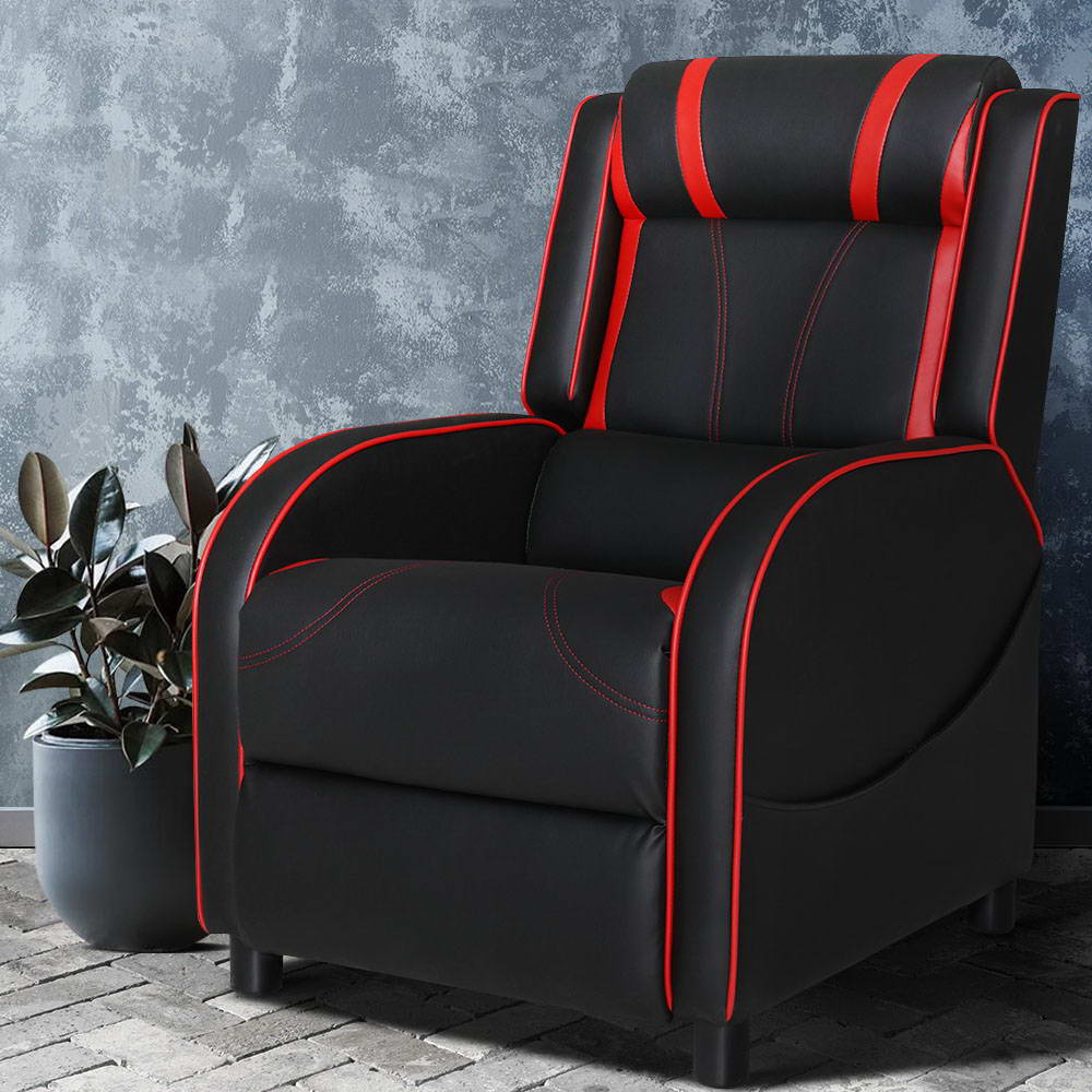 Artiss Recliner Chair Gaming Racing Armchair Lounge Sofa Chairs Leather Black.
