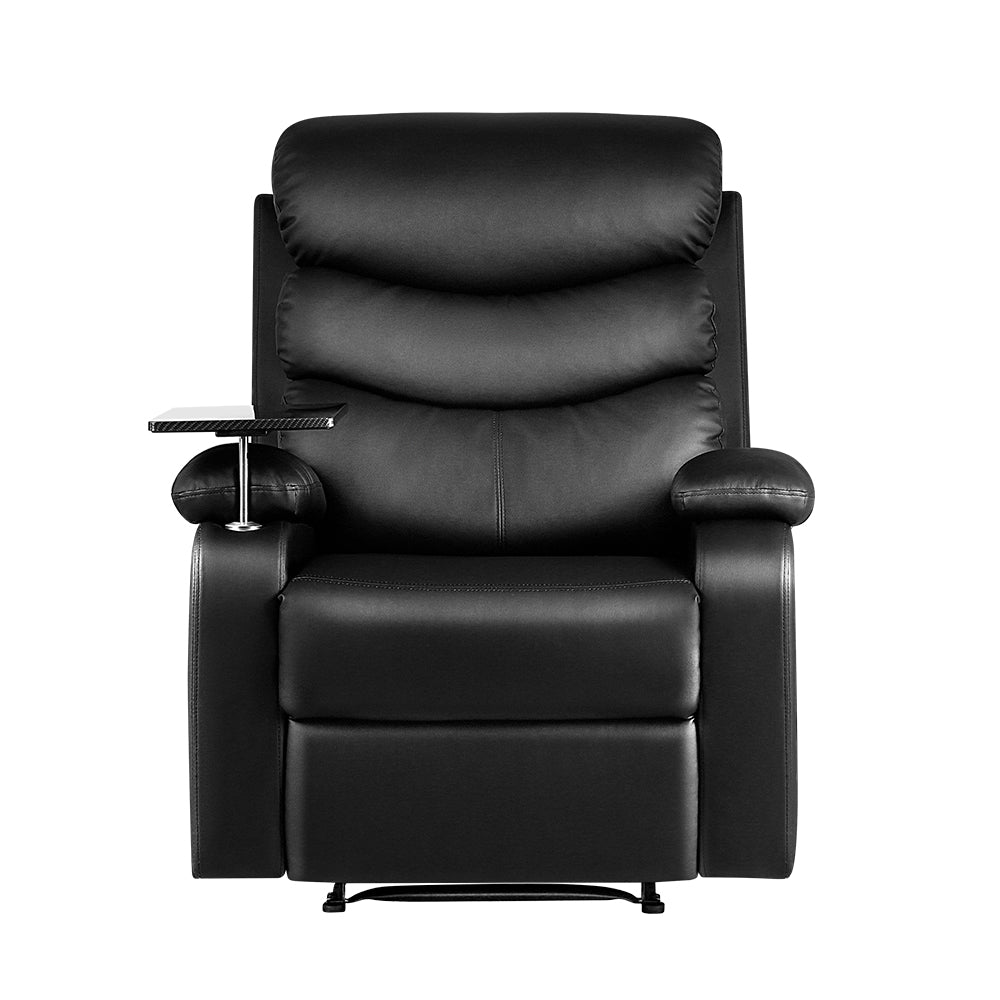 Artiss Recliner Chair Armchair Lounge Sofa Chairs Couch Leather Black Tray Table