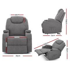 Artiss Recliner Chair Electric Massage Chairs Heated Lounge Sofa Fabric Grey.