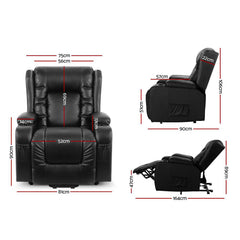 Artiss Electric Recliner Chair Lift Heated Massage Chairs Lounge Sofa Leather.