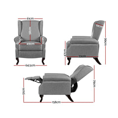 Artiss Recliner Chair Luxury Lounge Armchair Single Sofa Couch Fabric Grey.