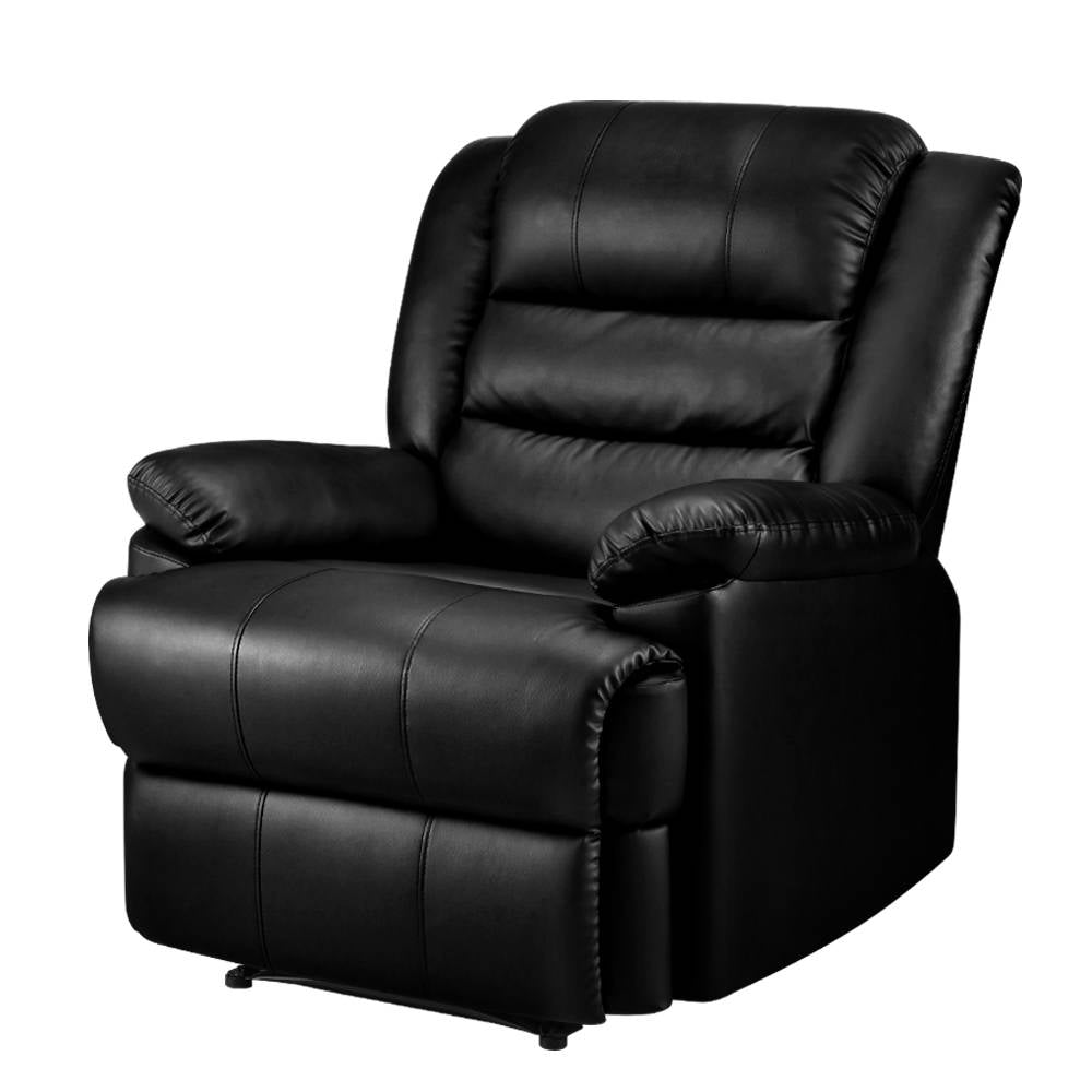 Artiss Recliner Chair Armchair Luxury Single Lounge Sofa Couch Leather Black.