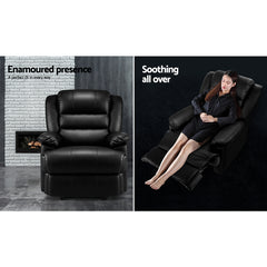 Artiss Recliner Chair Armchair Luxury Single Lounge Sofa Couch Leather Black.