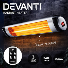 Devanti Electric Infrared Patio Heater Radiant Strip Indoor Outdoor Heaters Remote Control 1500W