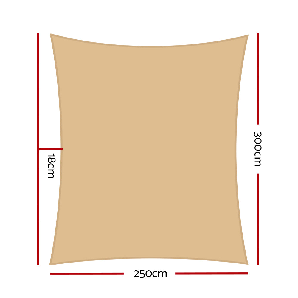 Instahut 2.5x3m Shade Sail Sun Shadecloth 280gsm Sand