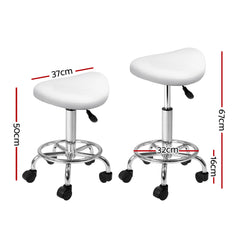 Artiss Saddle Salon Stool White PU Swivel Barber Hair Dress Chair Hydraulic Lift