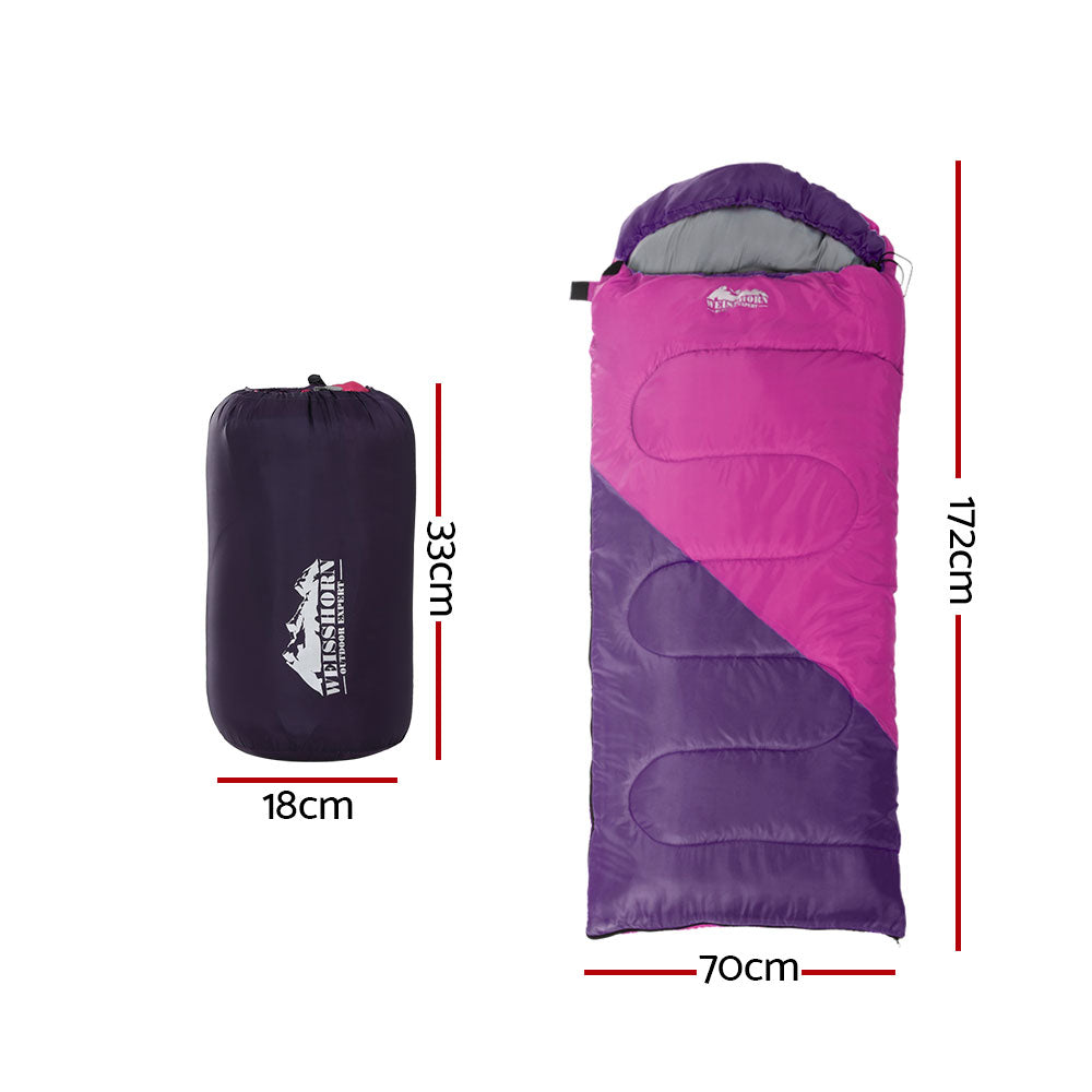 Weisshorn Sleeping Bag Bags Kid 172cm Camping Hiking Thermal Pink