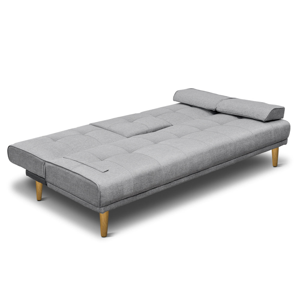 Artiss 3 Seater Fabric Sofa Bed - Grey.