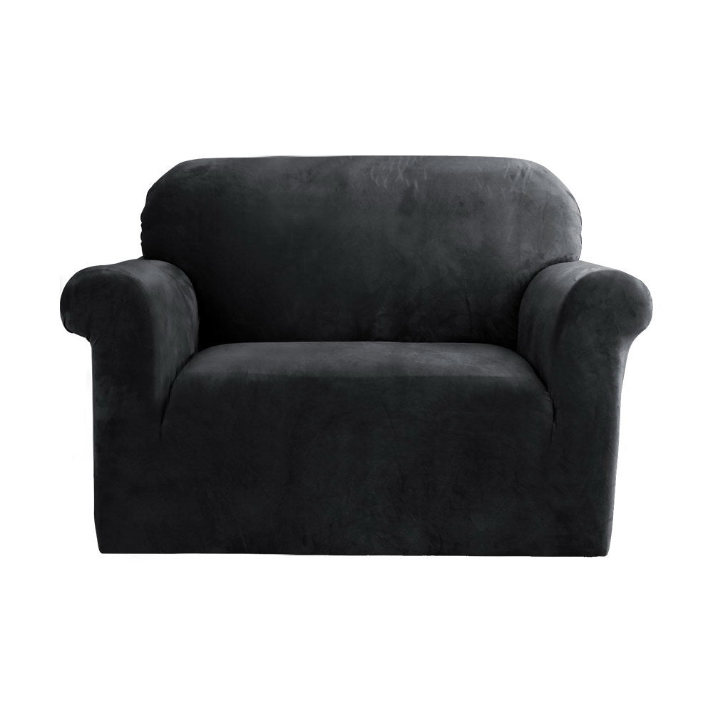 Artiss Velvet Sofa Cover Plush Couch Cover Lounge Slipcover 1 Seater Black.