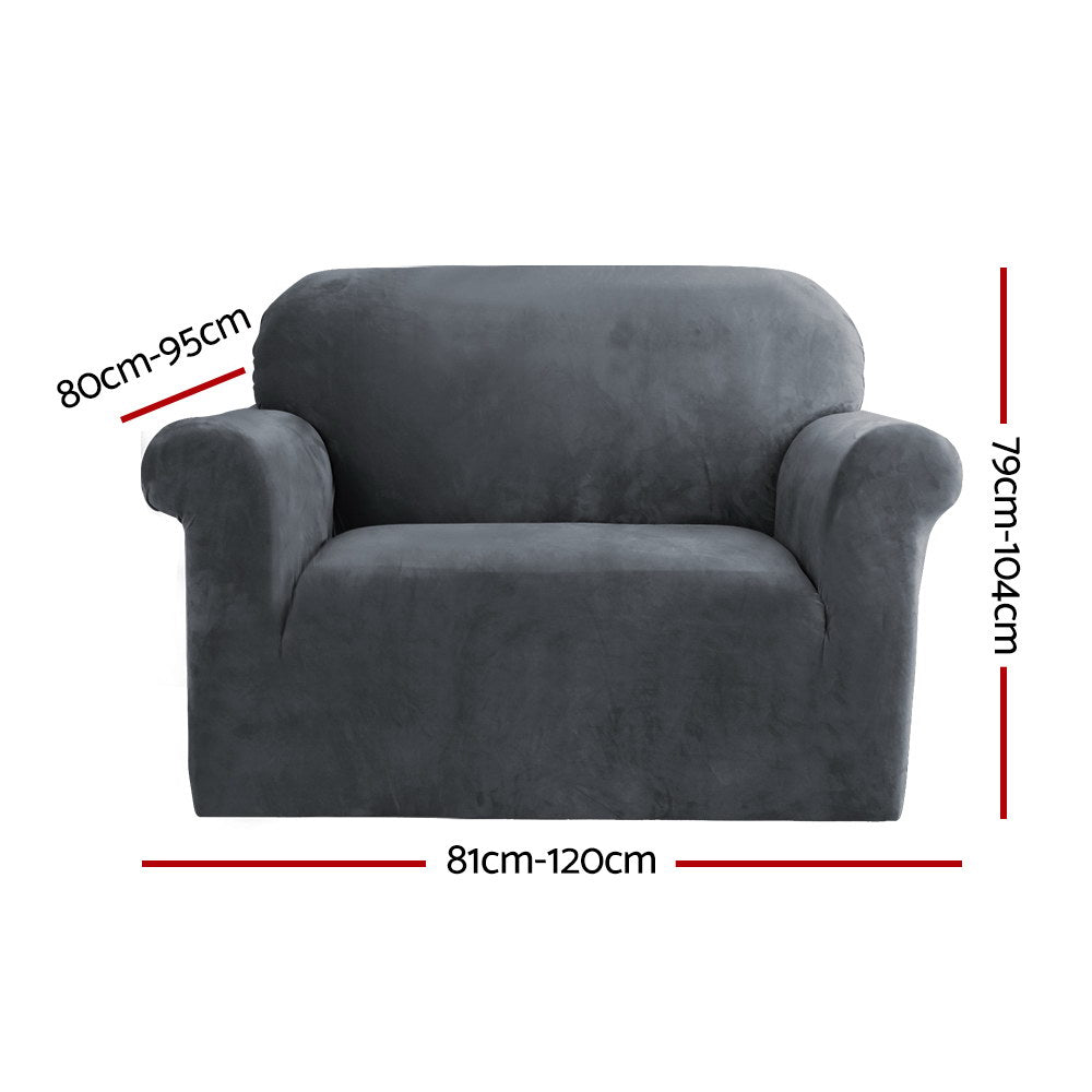 Artiss Velvet Sofa Cover Plush Couch Cover Lounge Slipcover 1 Seater Grey.