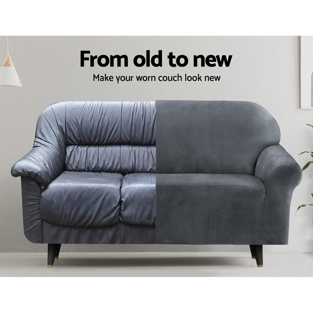 Artiss Velvet Sofa Cover Plush Couch Cover Lounge Slipcover 1 Seater Grey.