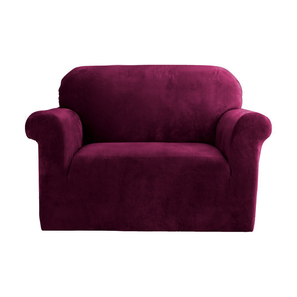 Artiss Velvet Sofa Cover Plush Couch Cover Lounge Slipcover 1 Seater Ruby Red.