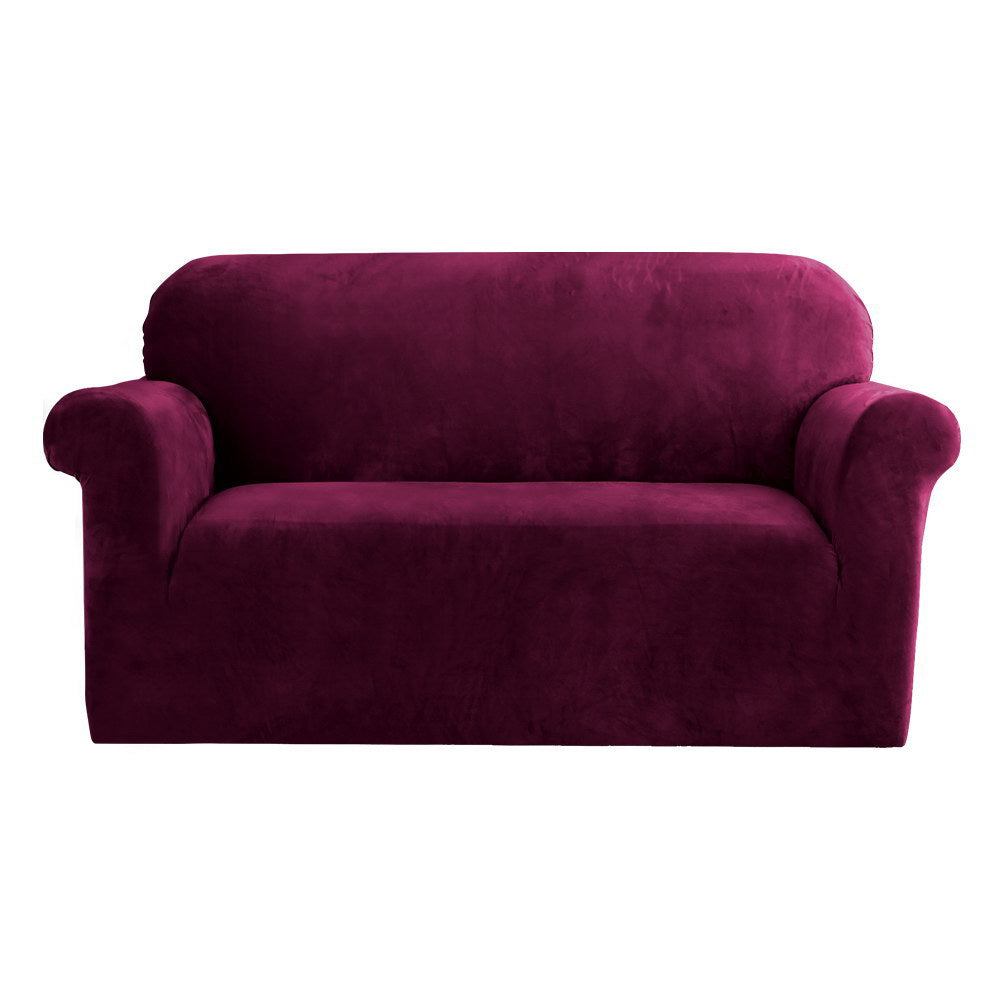 Artiss Velvet Sofa Cover Plush Couch Cover Lounge Slipcover 2 Seater Ruby Red.