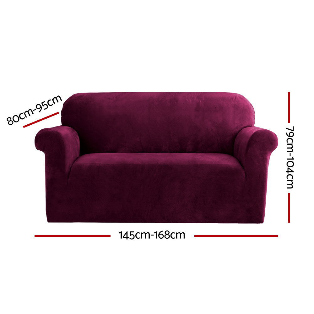 Artiss Velvet Sofa Cover Plush Couch Cover Lounge Slipcover 2 Seater Ruby Red.